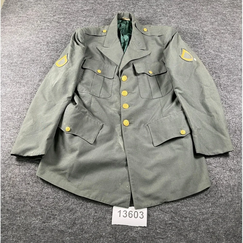 Vintage US Army Dress Uniform Coat Mens 41S Green Good PFC Rank Patches